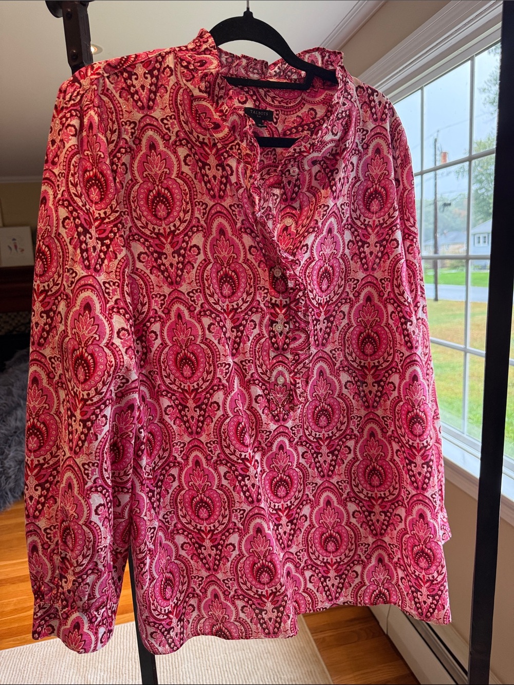 Talbots Pink Paisley-Print Long-Sleeve Tunic Blouse